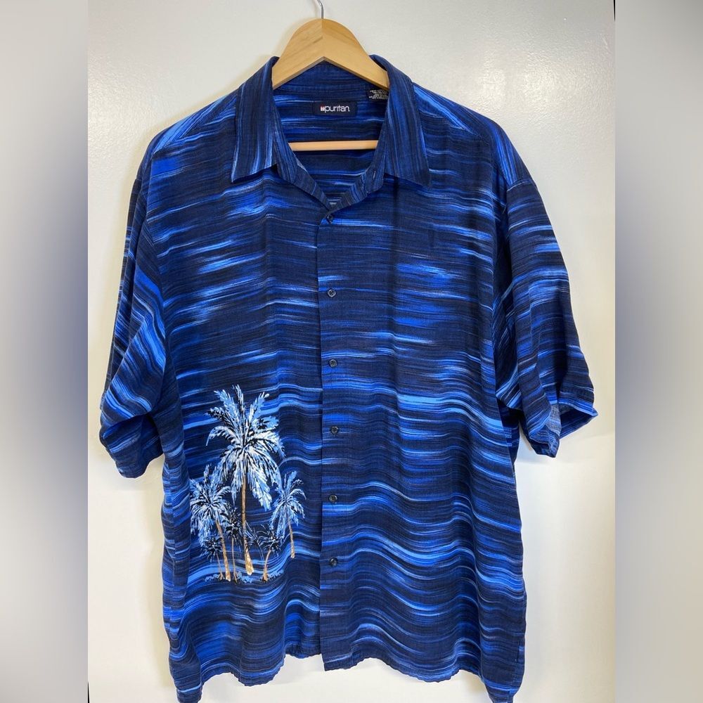 Men’s Puritan Blue Tropical Print Shirt Size 2XL